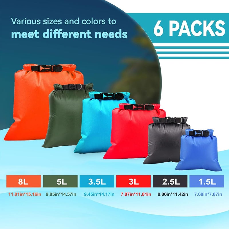ILZAR Store 6PCS Dry Bags Waterproof, Lightweight Dry Bags for Kayaking Waterproof，Outdoor Waterproof Bag for Kayaking Hiking Boating Camping - Image 2